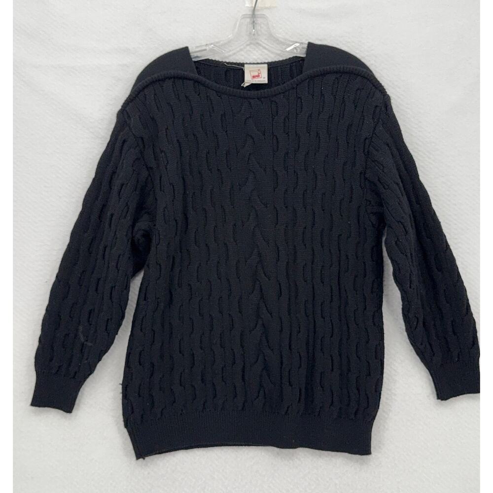 Vintage Mondi Womens Black Cable Knit Wool Long Sleeve Sweater Sz 38 US 8